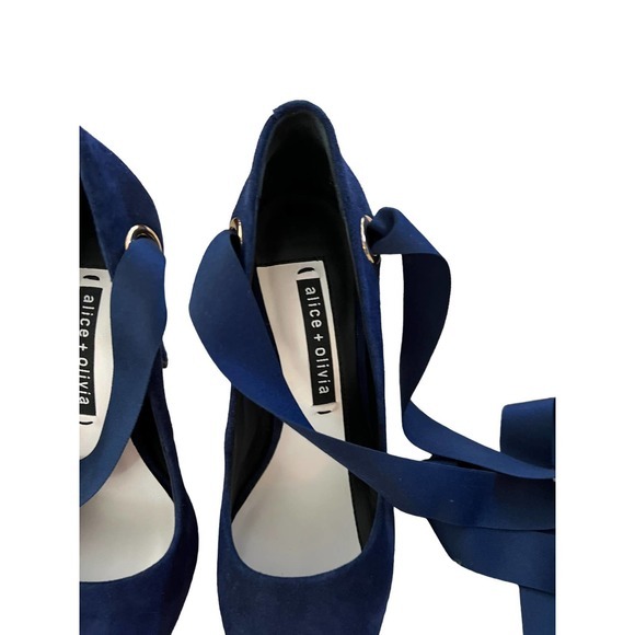 Alice + Olivia Blue Suede Heels with‎ Ribbon Ties Size 6.5/37 - Picture 3 of 9